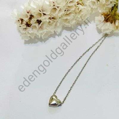 گردنبند طلا سفید قلب برجسته با زنجیر