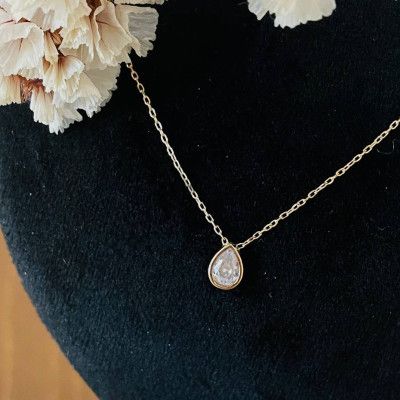 گردنبند طلا تک نگین اشک با زنجیر طلا