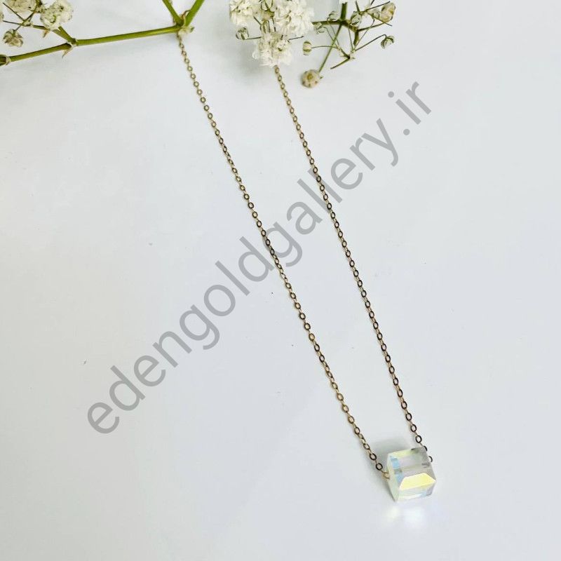 گردنبند سواروسکی با زنجیر طلا و سنگ سفید