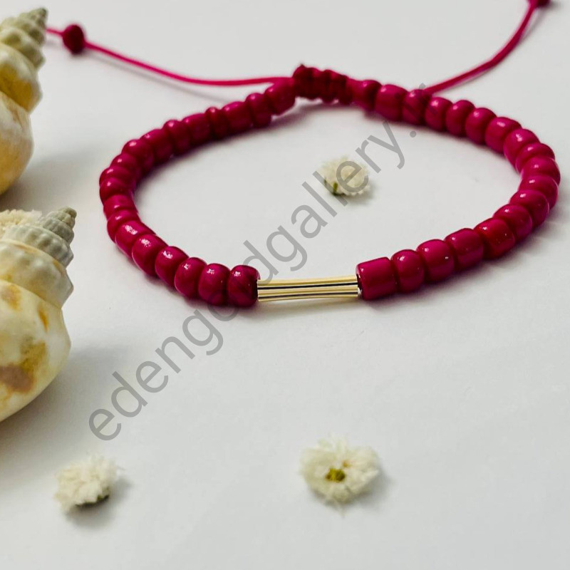 دستبند طلا استوانه بزرگ بند صورتی