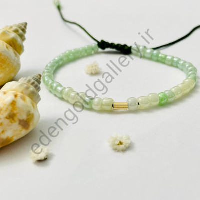 دستبند طلا استوانه کوچک بند سبز