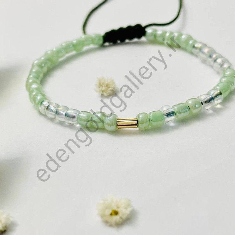 دستبند طلا استوانه کوچک بند سبز