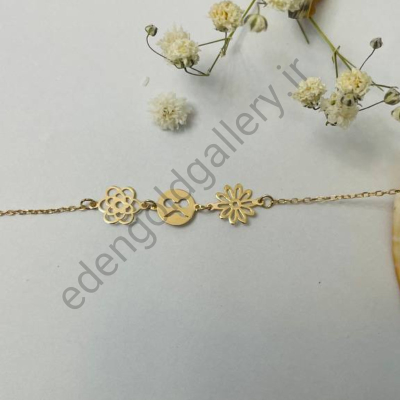 دستبند طلا با زنجیر طرح گل و عروسک کد 509