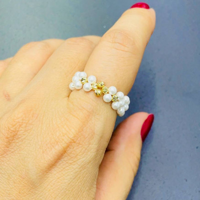 انگشتر طلا طرح گل و مروارید