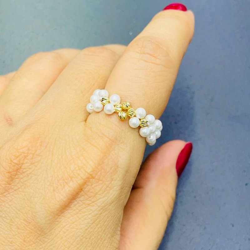 انگشتر طلا طرح گل و مروارید