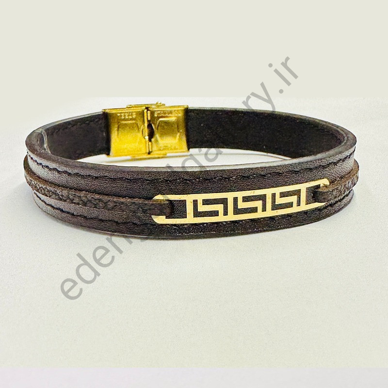 دستبند طلا مردانه بند چرمی کد 920